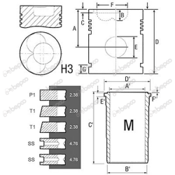 Stempel, ringe og forings kit (04/1957 - 02/1961)